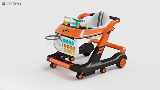BABY Heights Converts to Push Along Walker, Grey &amp; White with Coloured Buttons and Seat