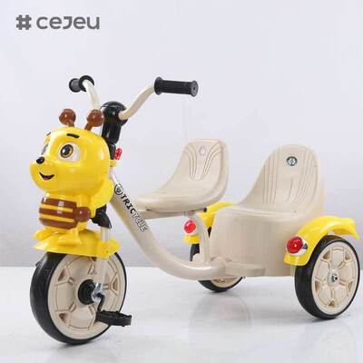 CJ-BDW-803-S Children's Double Tricycle For 2 To 4 Years Indoor Outdoor Use With Foam Wheels And Dual Seats