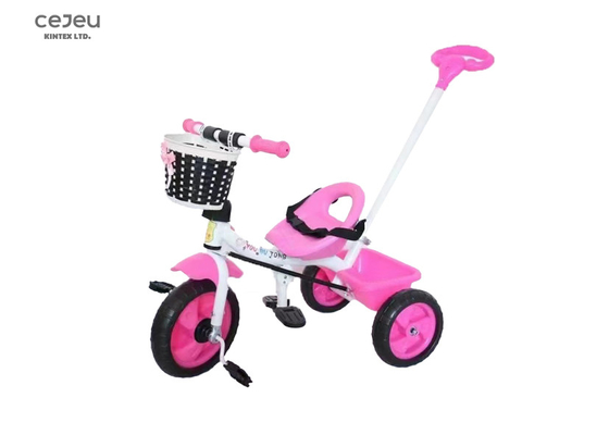 Safe Kid Riding Tricycle With Parental Steering Control