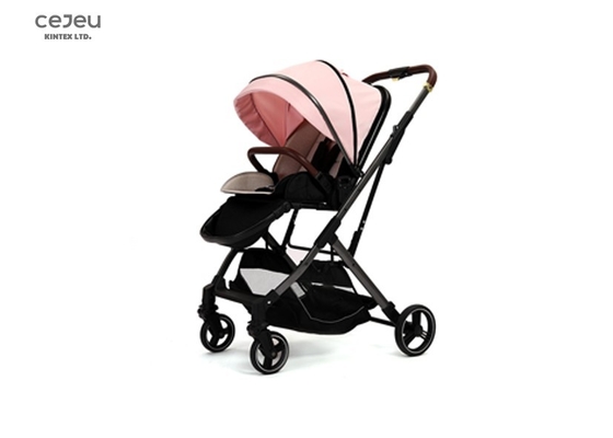 Pink Lightweight Stroller With PU Wheel Shopping Basket
