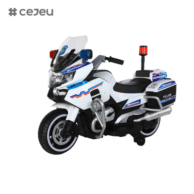 For boys and girls ages 3-8 riding police motorcycles with two balance training wheels, lights and music