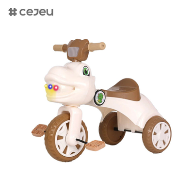 Dinosaur shaped tricycle for kids, with music, lights, storage box, pink, green, coffee color options