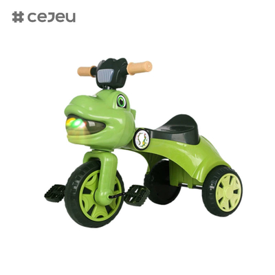 Dinosaur shaped tricycle for kids, with music, lights, storage box, pink, green, coffee color options