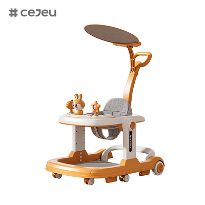 QRBB-869A,baby walker,2 in 1 3 Height adjuster Wheel*6 Brake/Music/Toys Safety anti fall stripSeat cushion: linen Silent