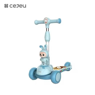 CJ-HLW-209,Labubu Foldable Children's Scooter 3-12 Year Old Widening Toddler Flash Wheel ScooterManufacturer's New Cartoon Labubu Style Children's Scooter with Lights Extendable and Foldable Plastic