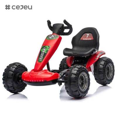 CJ-WH201 Kids Go Kart One Button Start Telescopic Steering Wheel LED Lights Cup Holder Birthday Gift Disc Brake Electric Go Kart
